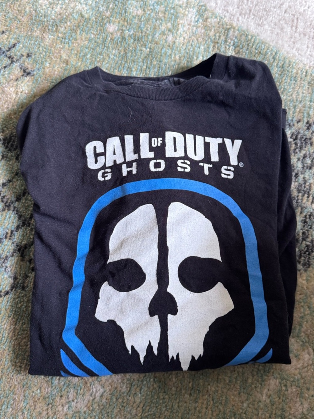 Call of Duty Ghosts Black Graphic Tee with Blue & White Skull